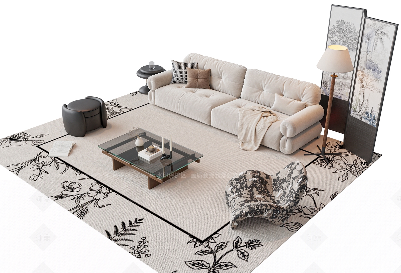 法式中古沙发组合SU模型下载【ID:1203477589】