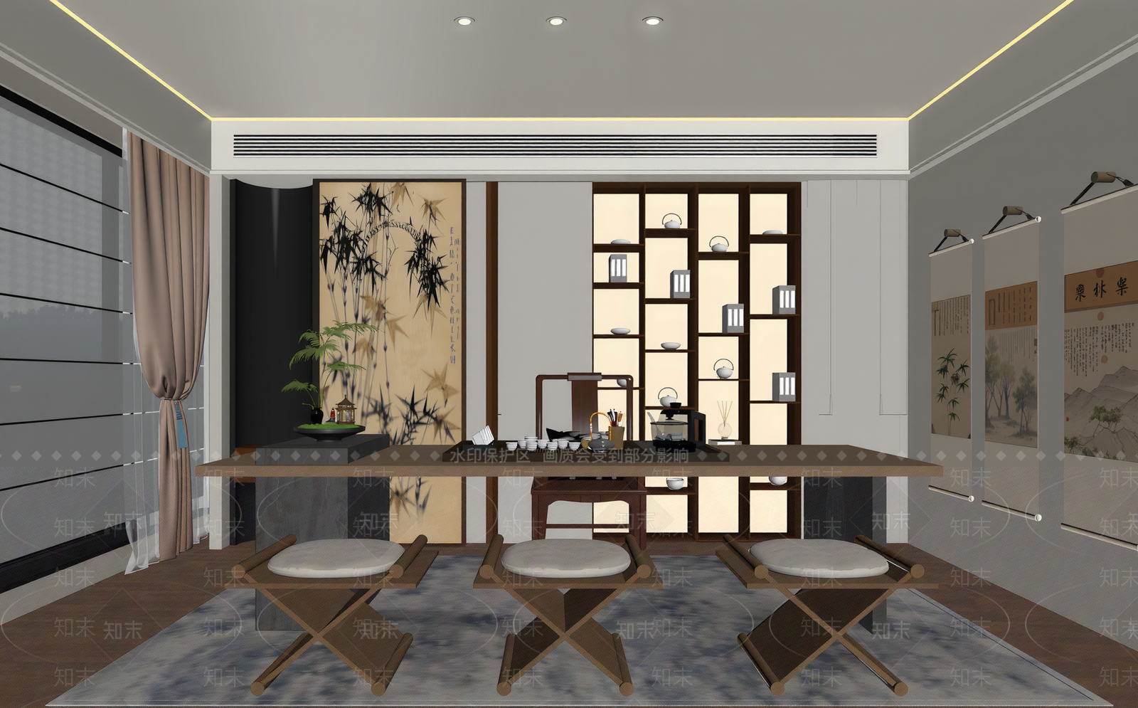 新中式中式茶室SU模型下载【ID:1203480997】