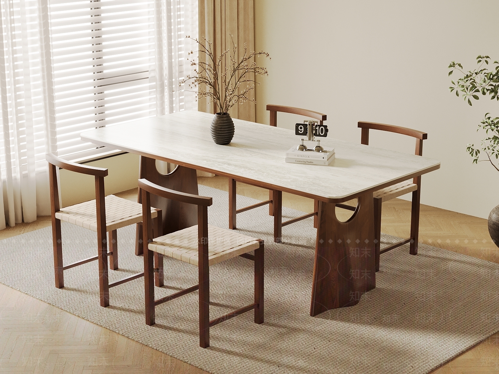 现代中古餐桌椅3D模型下载【ID:1203483236】