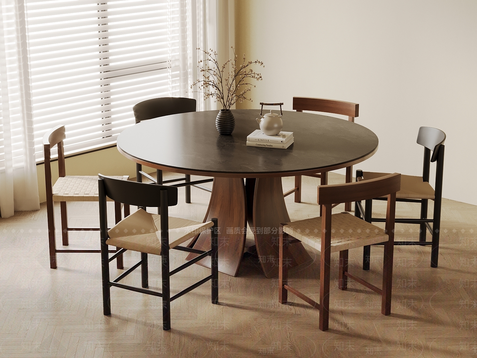 现代中古餐桌椅3D模型下载【ID:1203483247】
