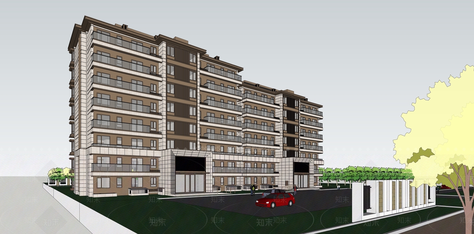 新中式现代多层住宅SU模型下载【ID:1203485945】