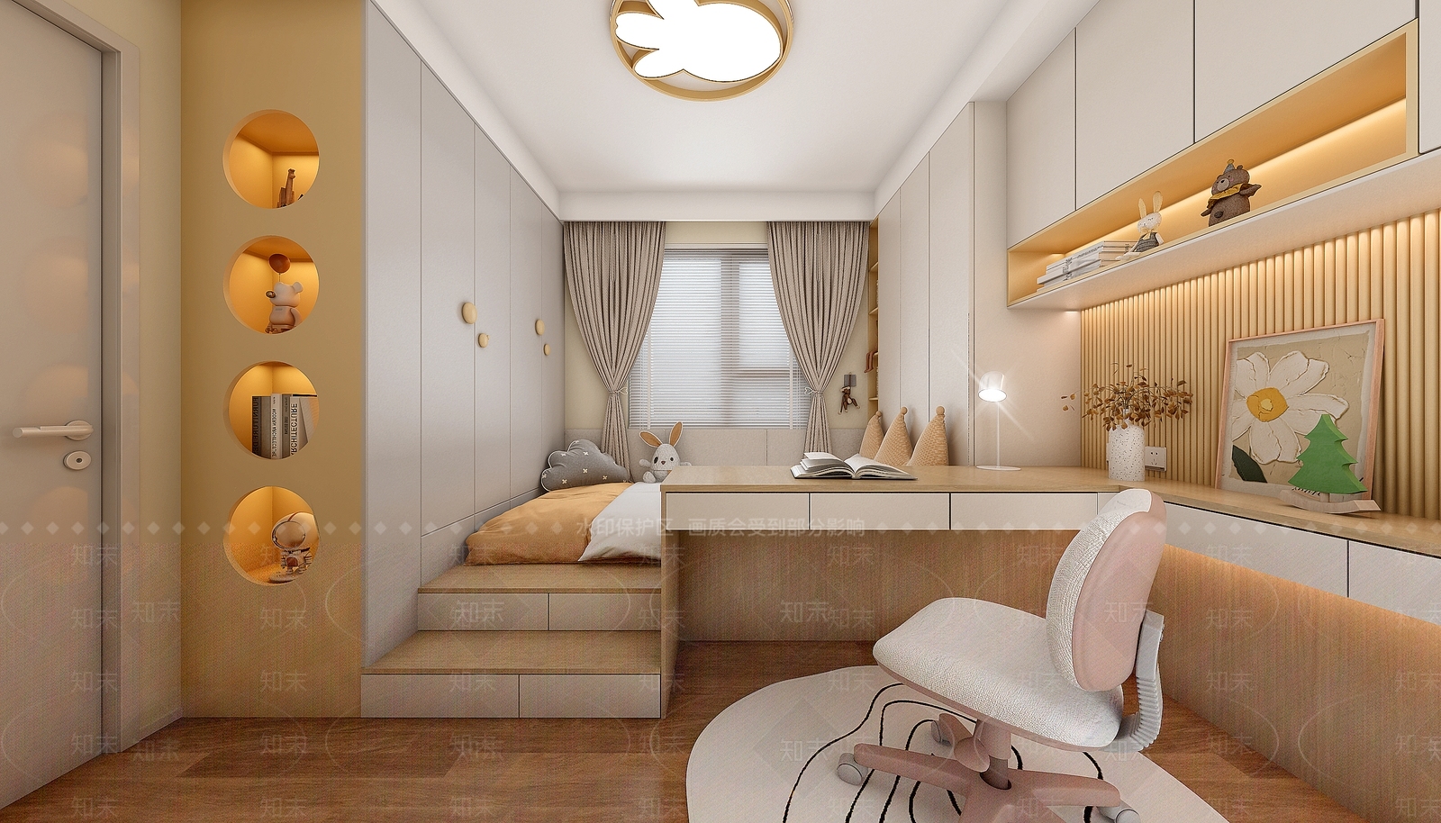 现代原木通用儿童房3D模型下载【ID:1203486622】