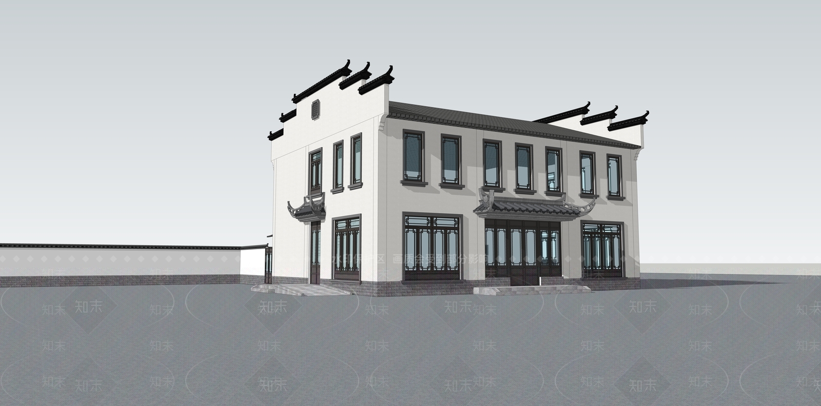 新中式现代小公建SU模型下载【ID:1203487596】