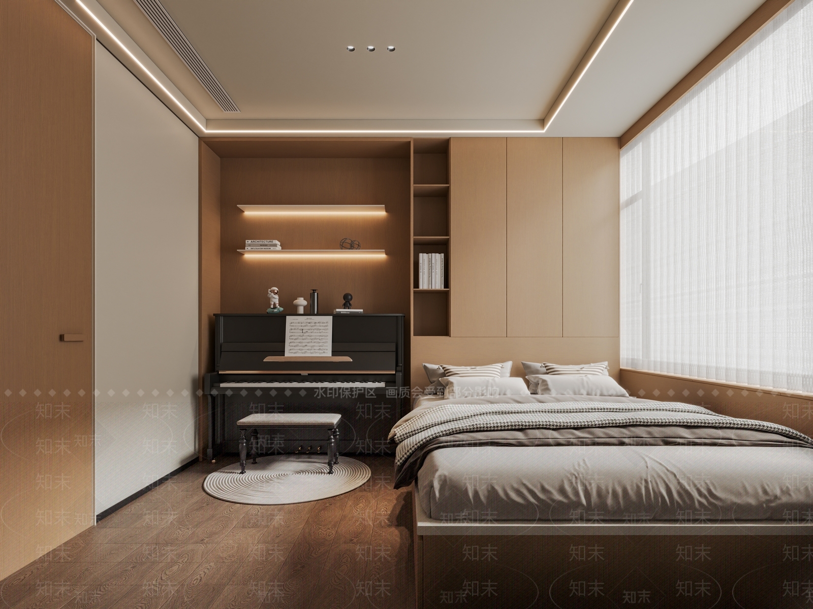 现代日式榻榻米卧室3D模型下载【ID:1203488204】