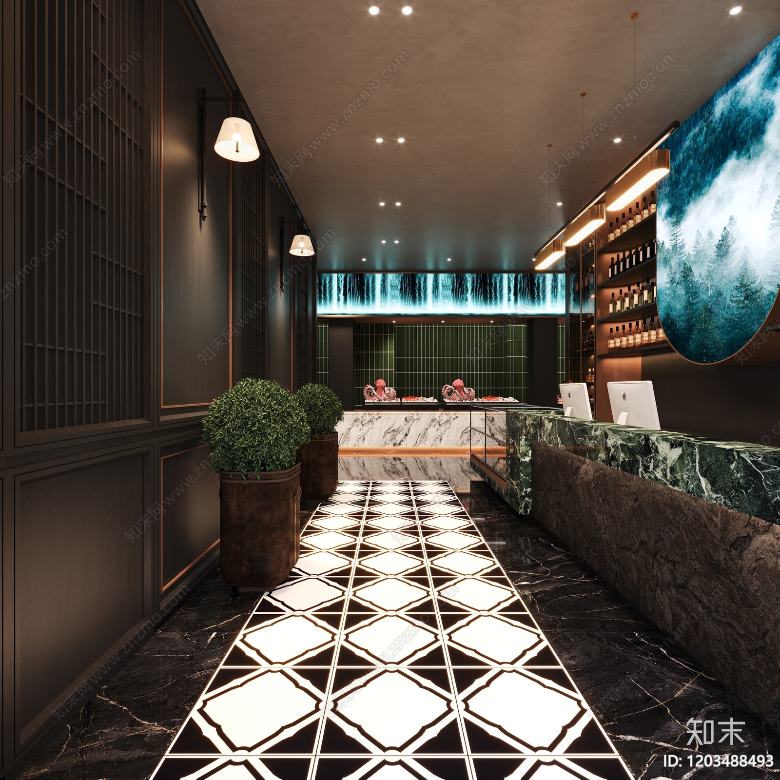新中式现代中餐厅cad施工图下载【ID:1203488493】