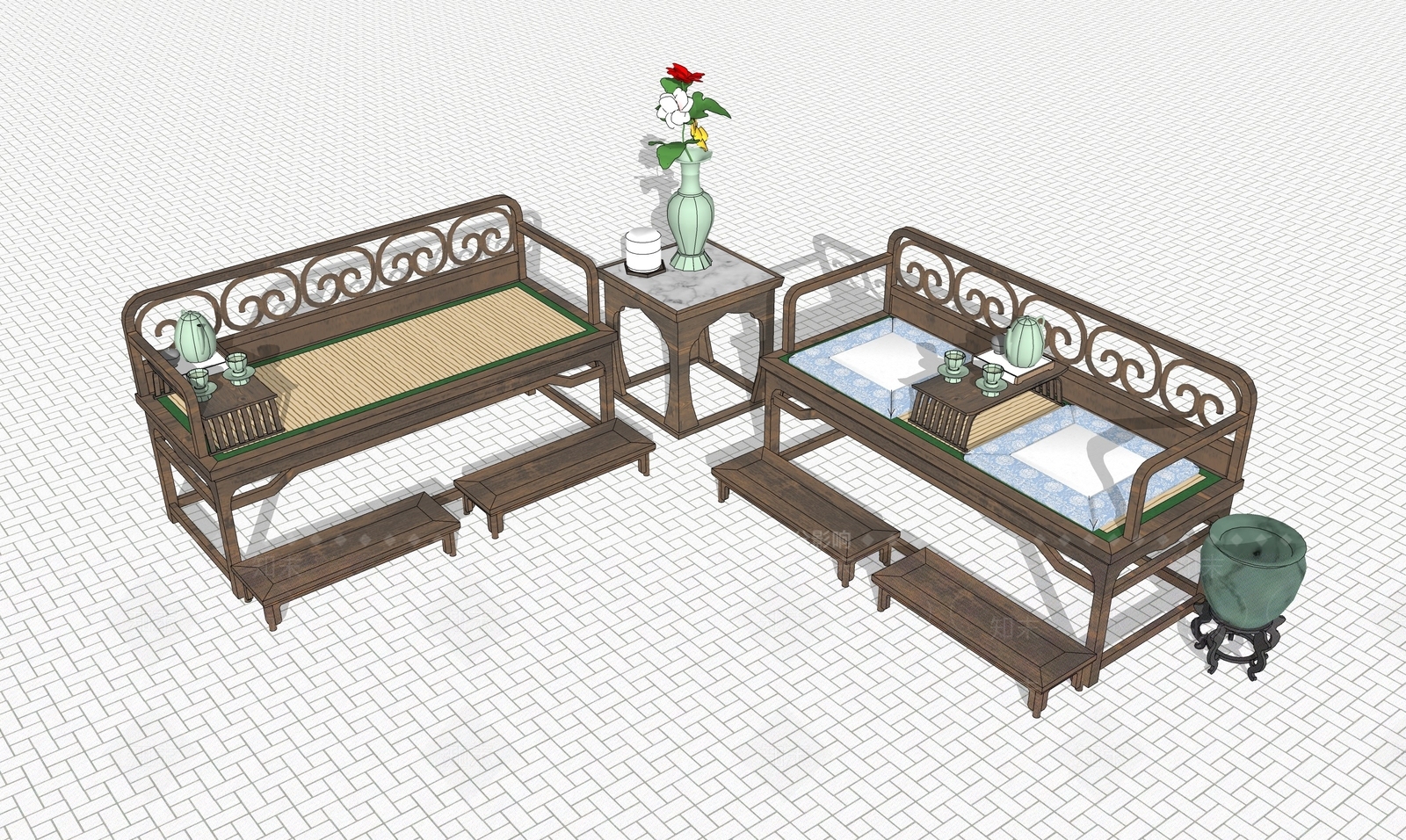 中式餐桌SU模型下载【ID:1203488780】