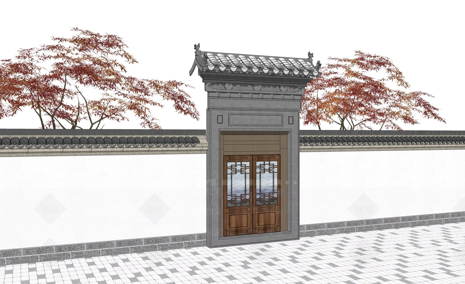 中式庭院门SU模型下载【ID:1203489002】