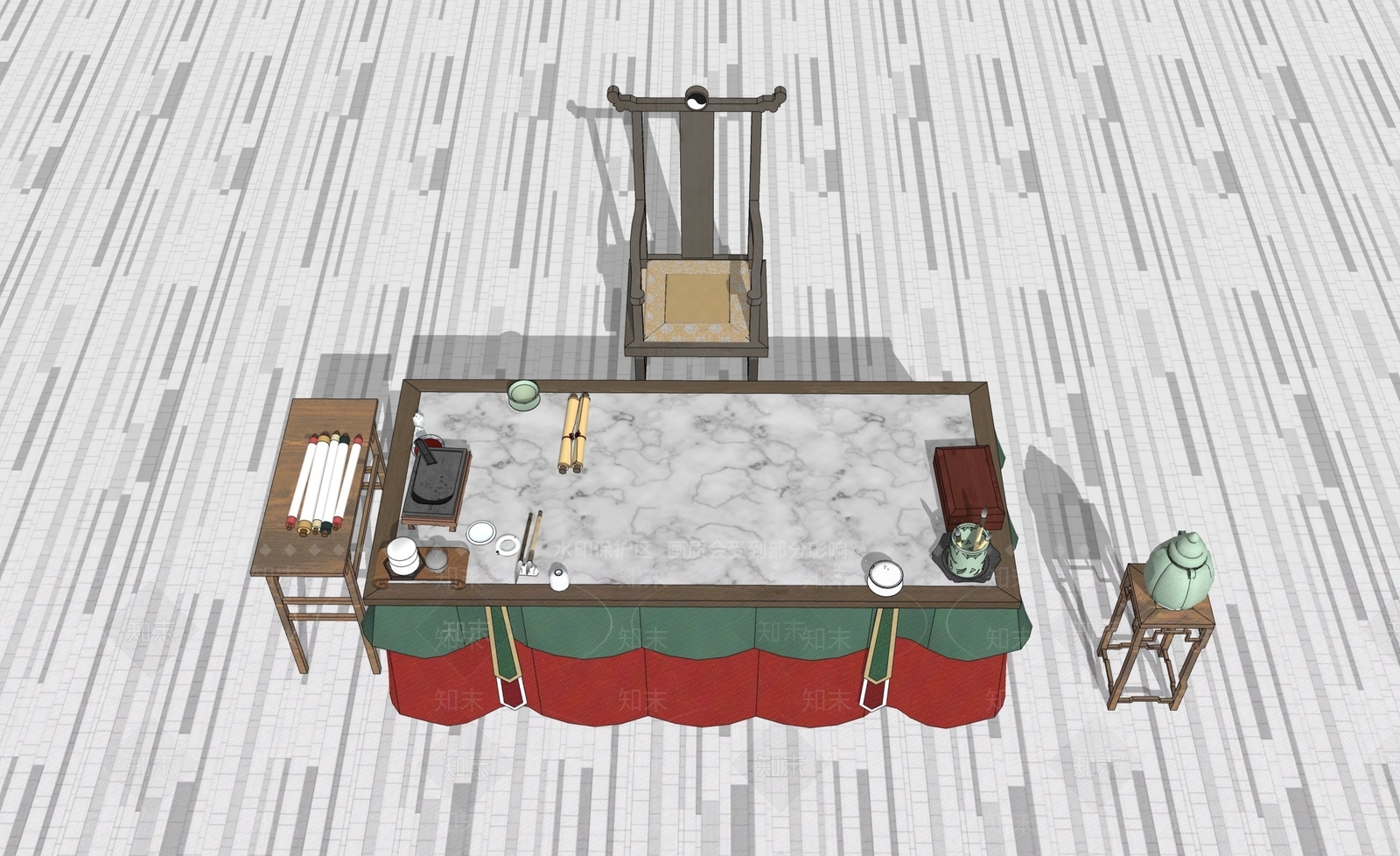 中式书桌SU模型下载【ID:1203489170】