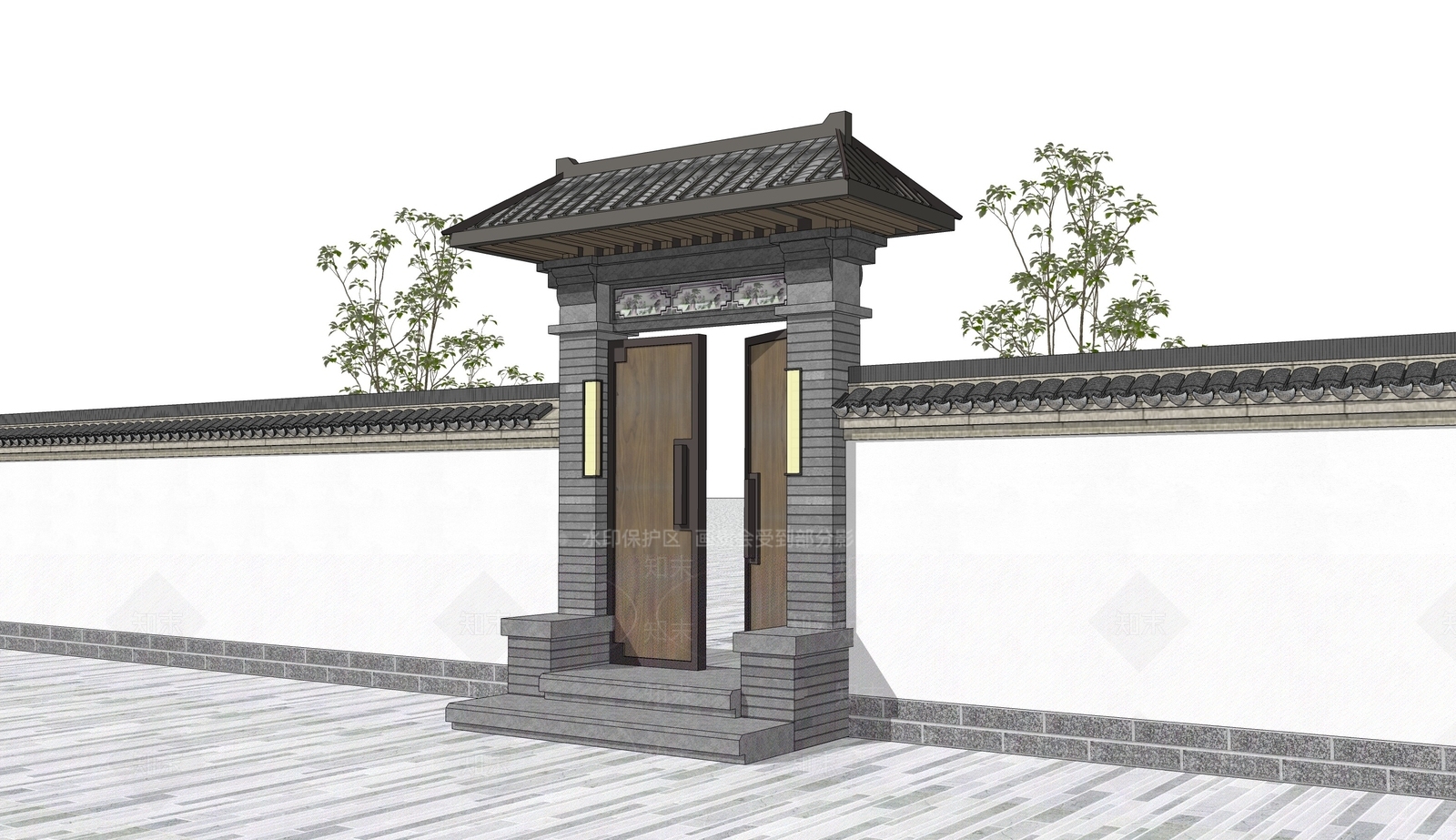 中式庭院门SU模型下载【ID:1203489184】