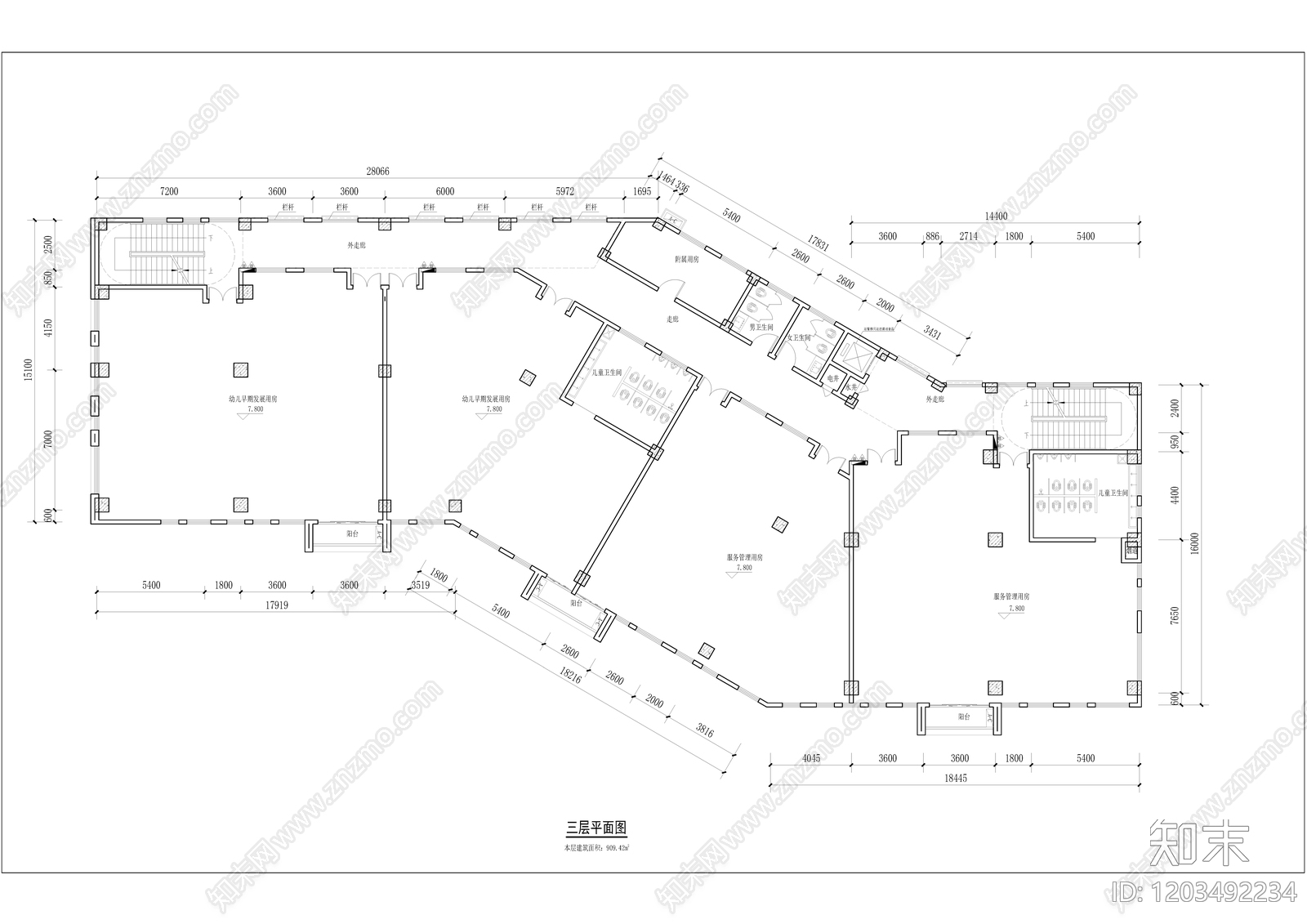现代幼儿园建筑cad施工图下载【ID:1203492234】