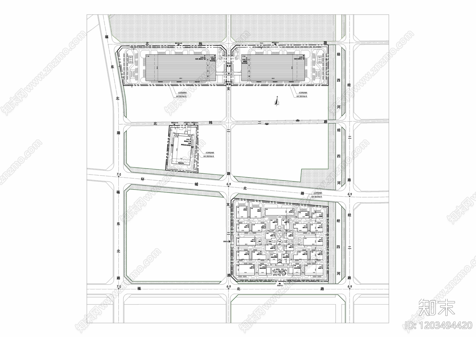 现代产业园建筑cad施工图下载【ID:1203494420】