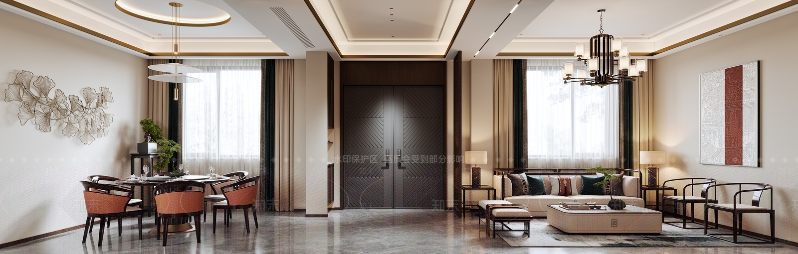 新中式别墅客厅3D模型下载【ID:1203495882】