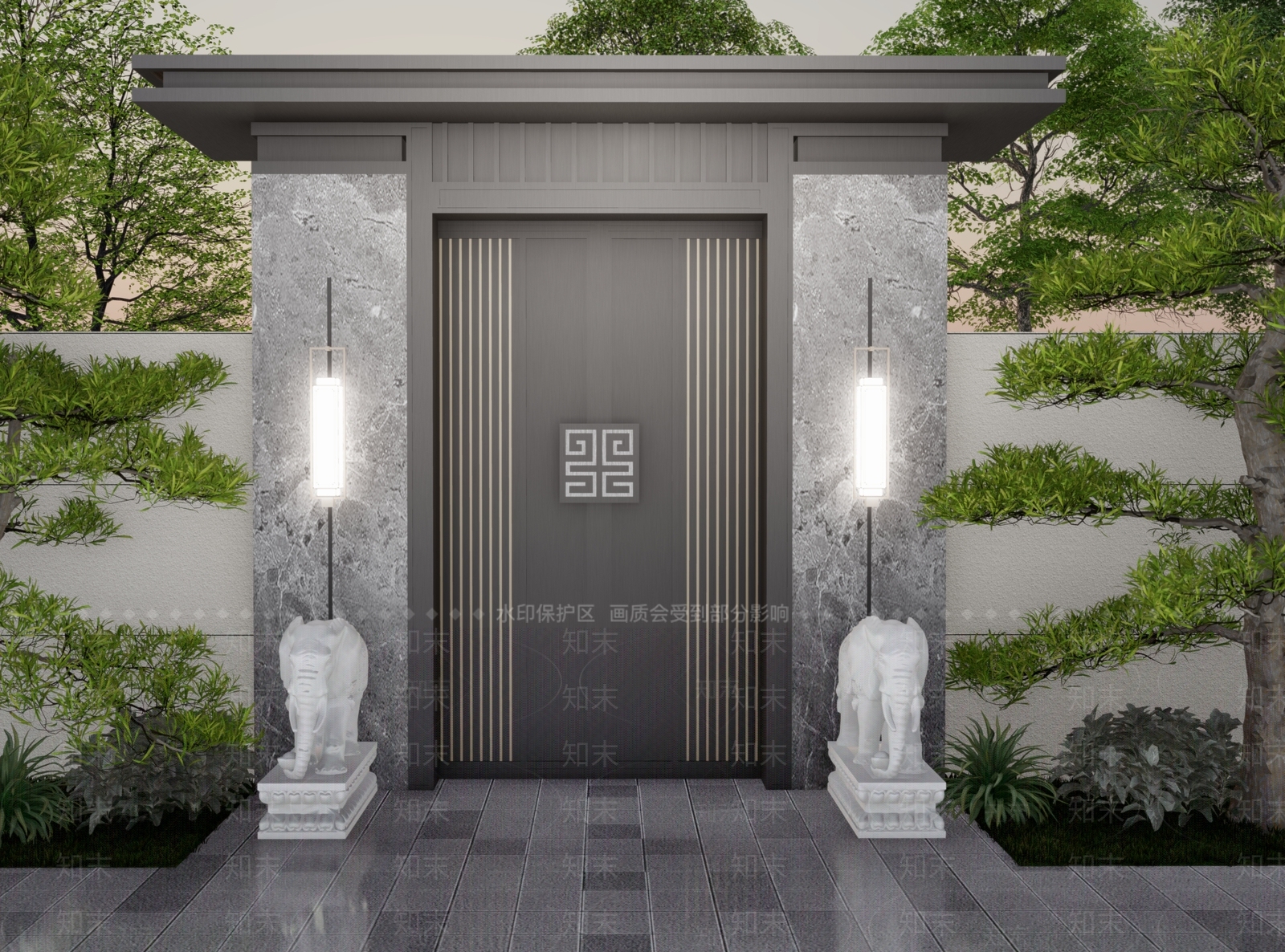 新中式入口大门SU模型下载【ID:1203499276】