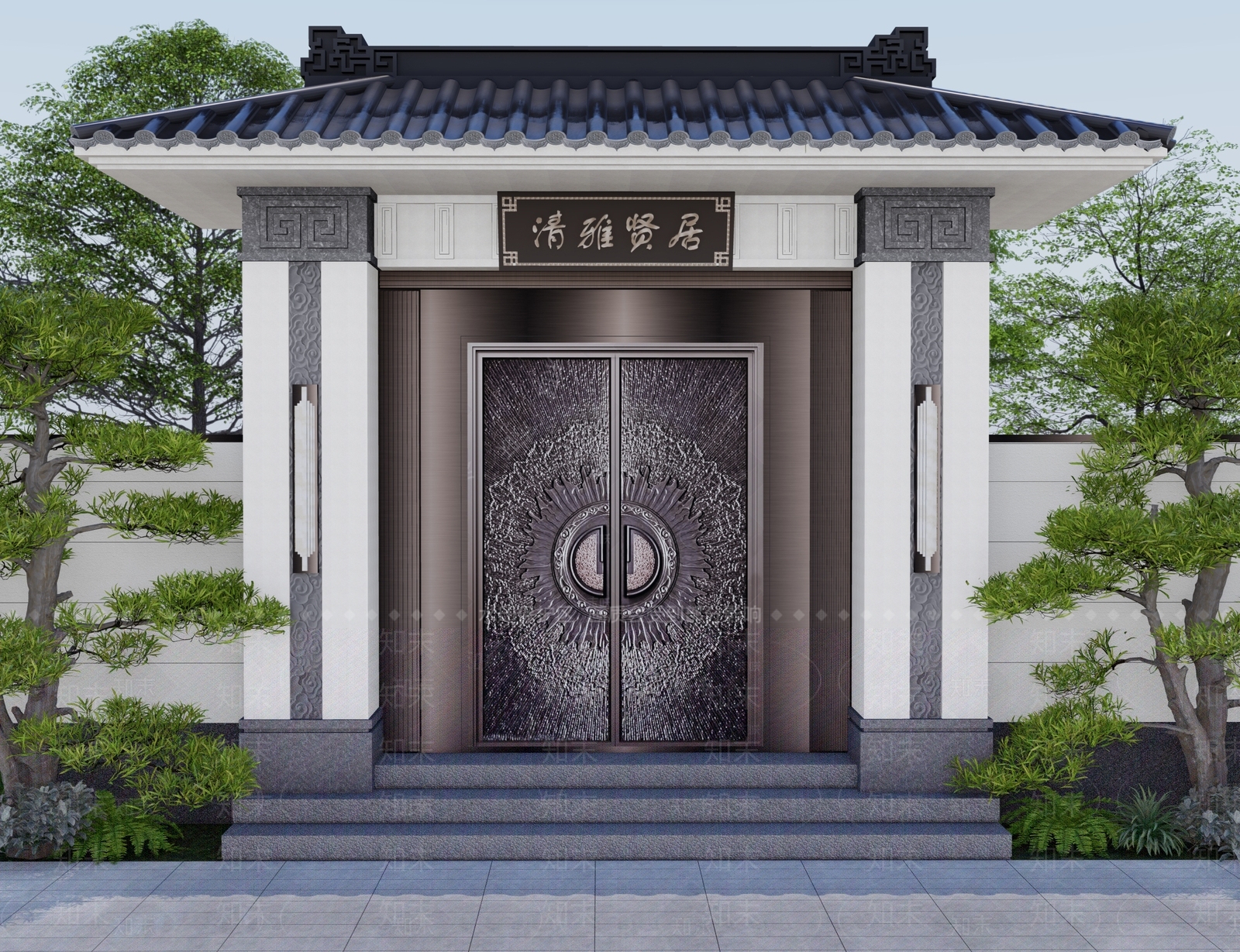 新中式入口大门SU模型草图