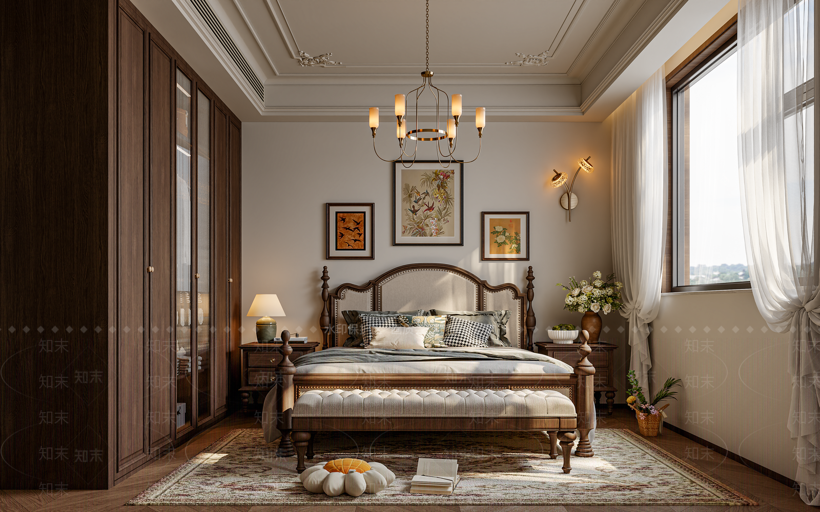 美式轻奢家居卧室3D模型下载【ID:1203502331】