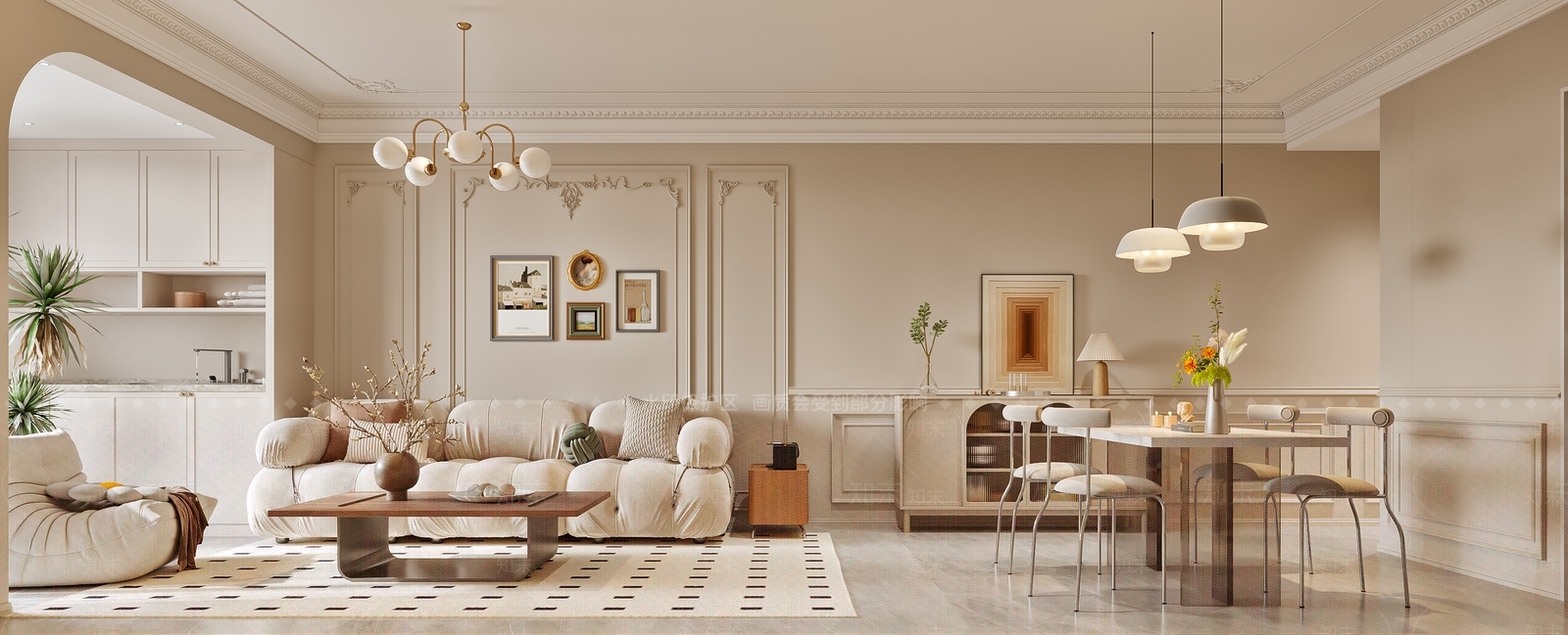 法式简约家居客厅3D模型下载【ID:1203645448】