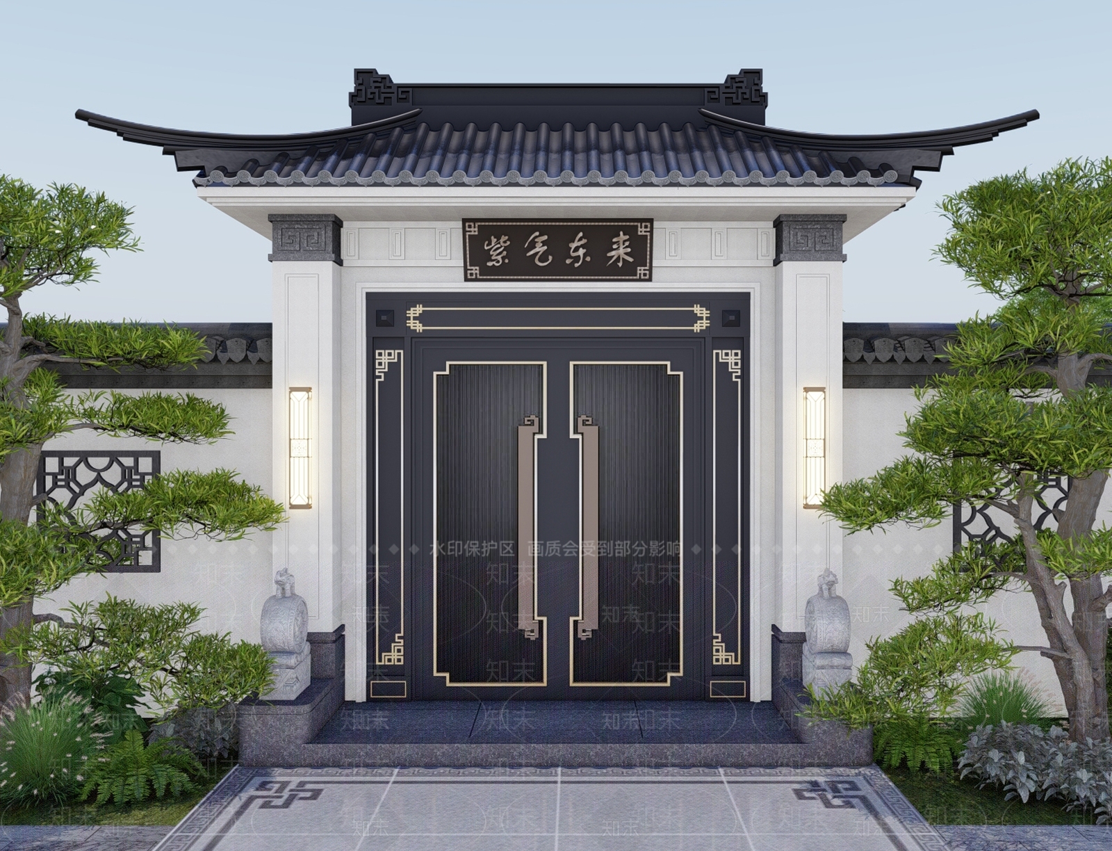 新中式入口大门SU模型下载【ID:1203505387】