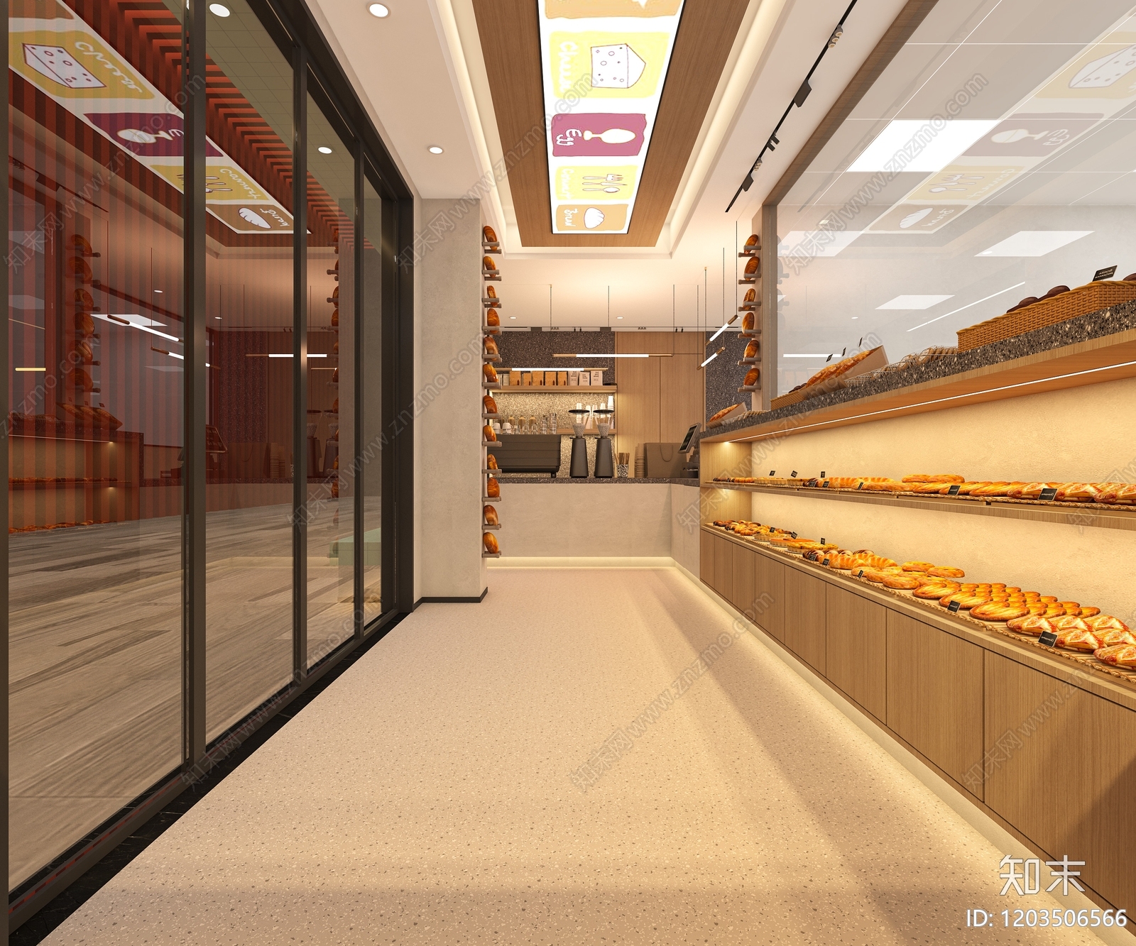 现代面包店cad施工图下载【ID:1203506566】