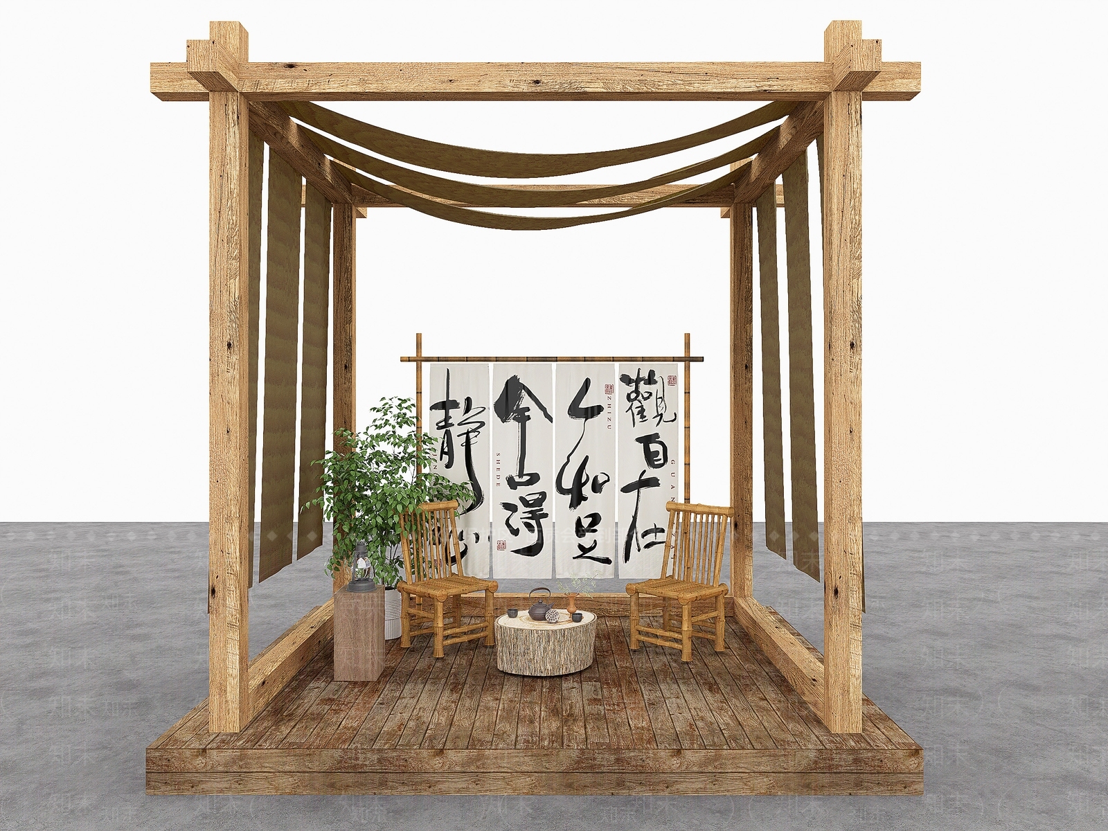 原木侘寂茶馆SU模型下载【ID:1203508849】