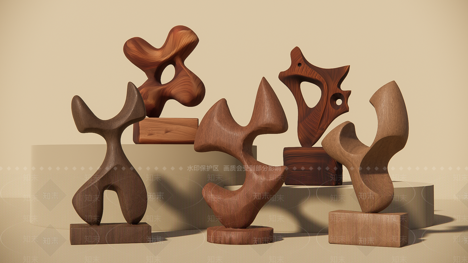 原木北欧雕塑摆件SU模型下载【ID:1203512672】