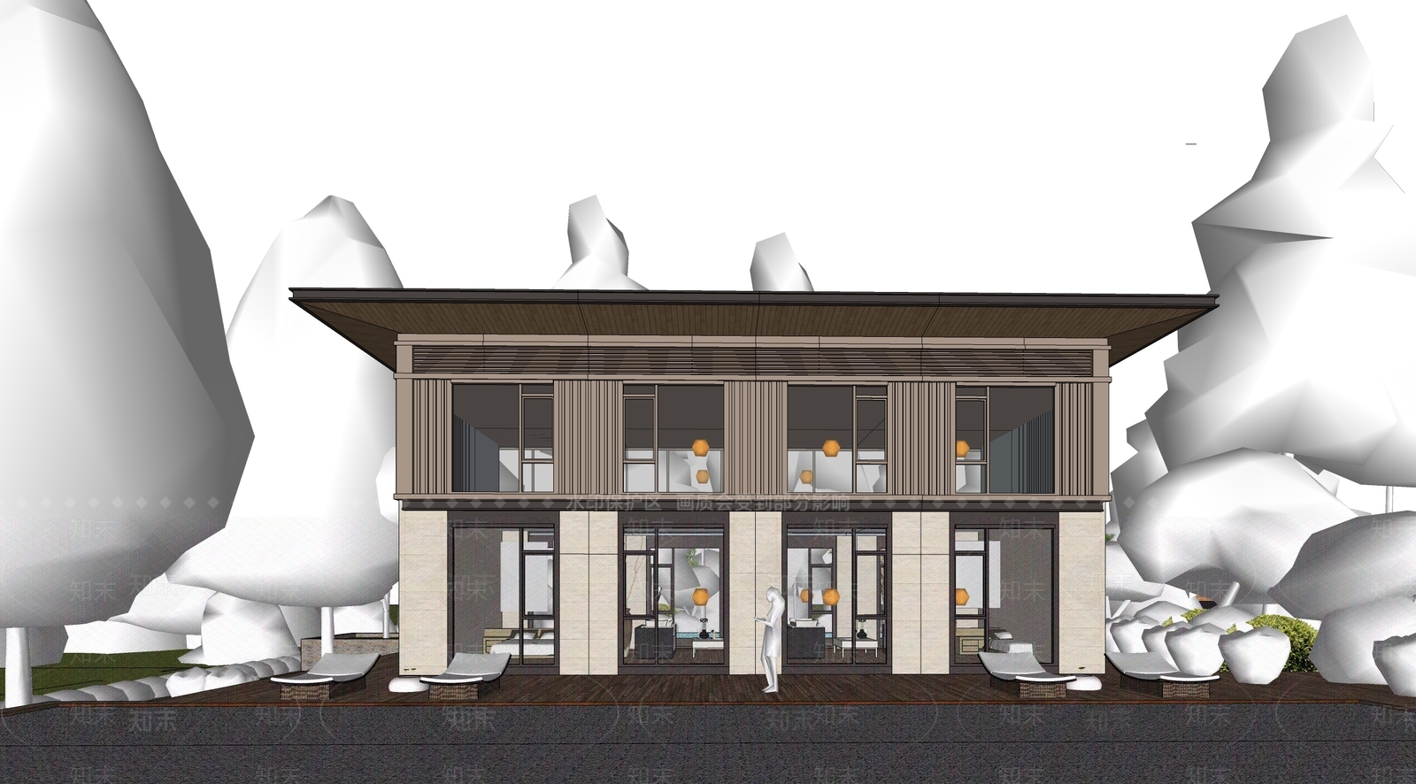 新中式民宿建筑SU模型下载【ID:1203516635】