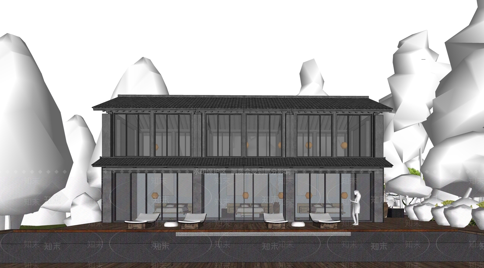 新中式民宿建筑SU模型下载【ID:1203517458】
