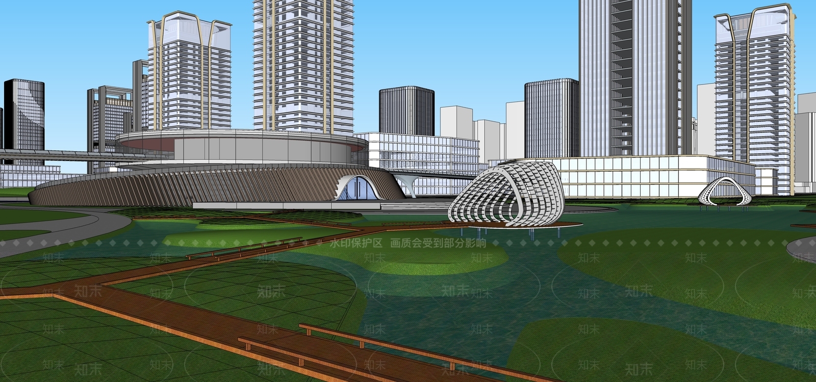 现代滨水景观SU模型下载【ID:1203520329】
