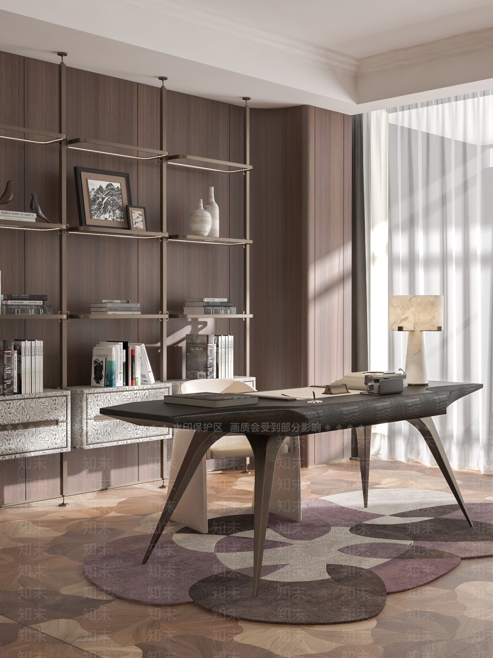 轻奢意式开放式书房3D模型下载【ID:1203525886】