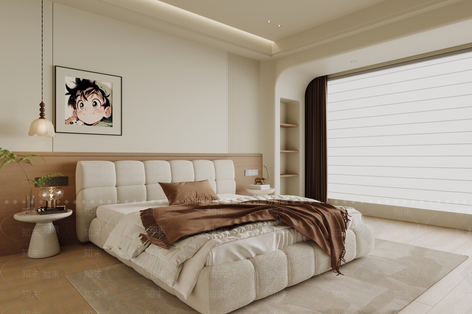 奶油双人床3D模型下载【ID:1203528777】
