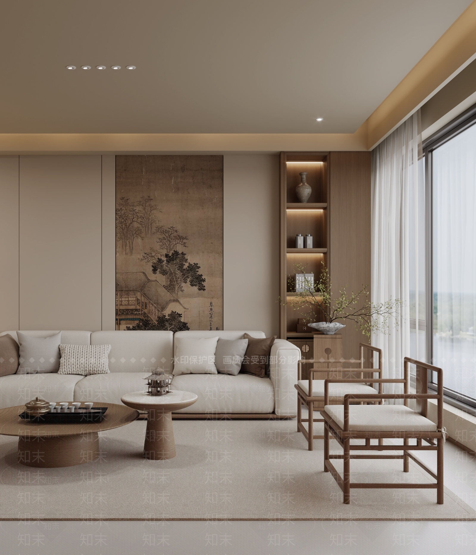 新中式禅意宋式客厅3D模型下载【ID:1203529078】