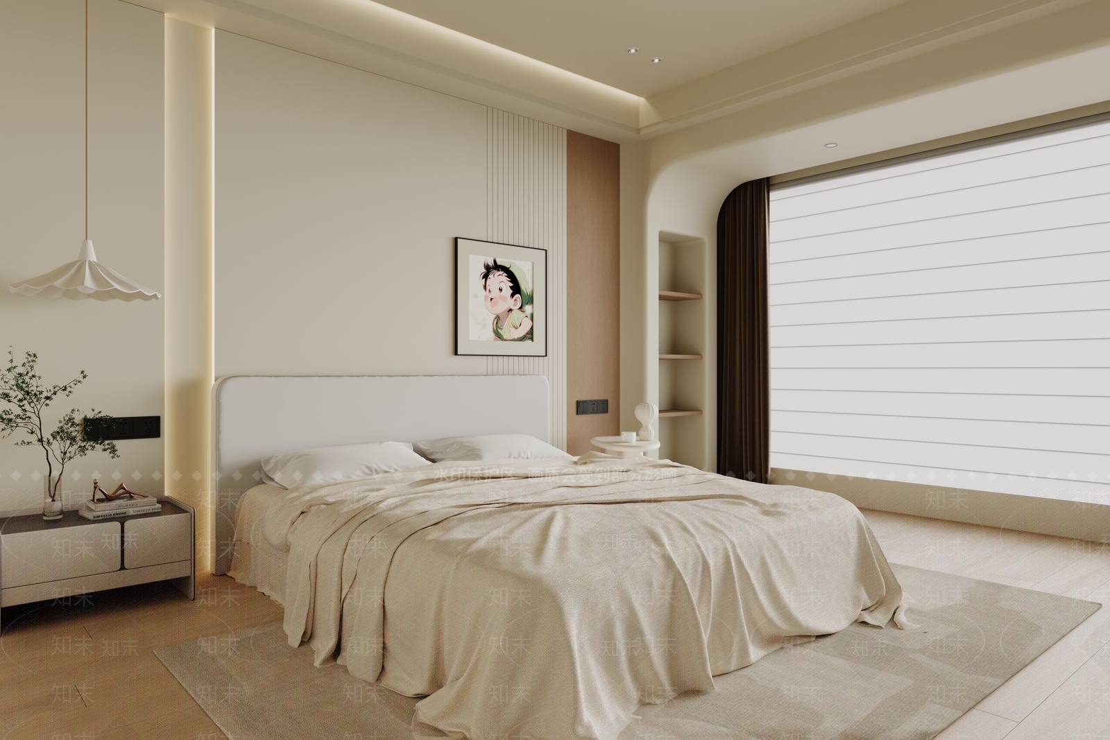 奶油双人床3D模型下载【ID:1203528870】