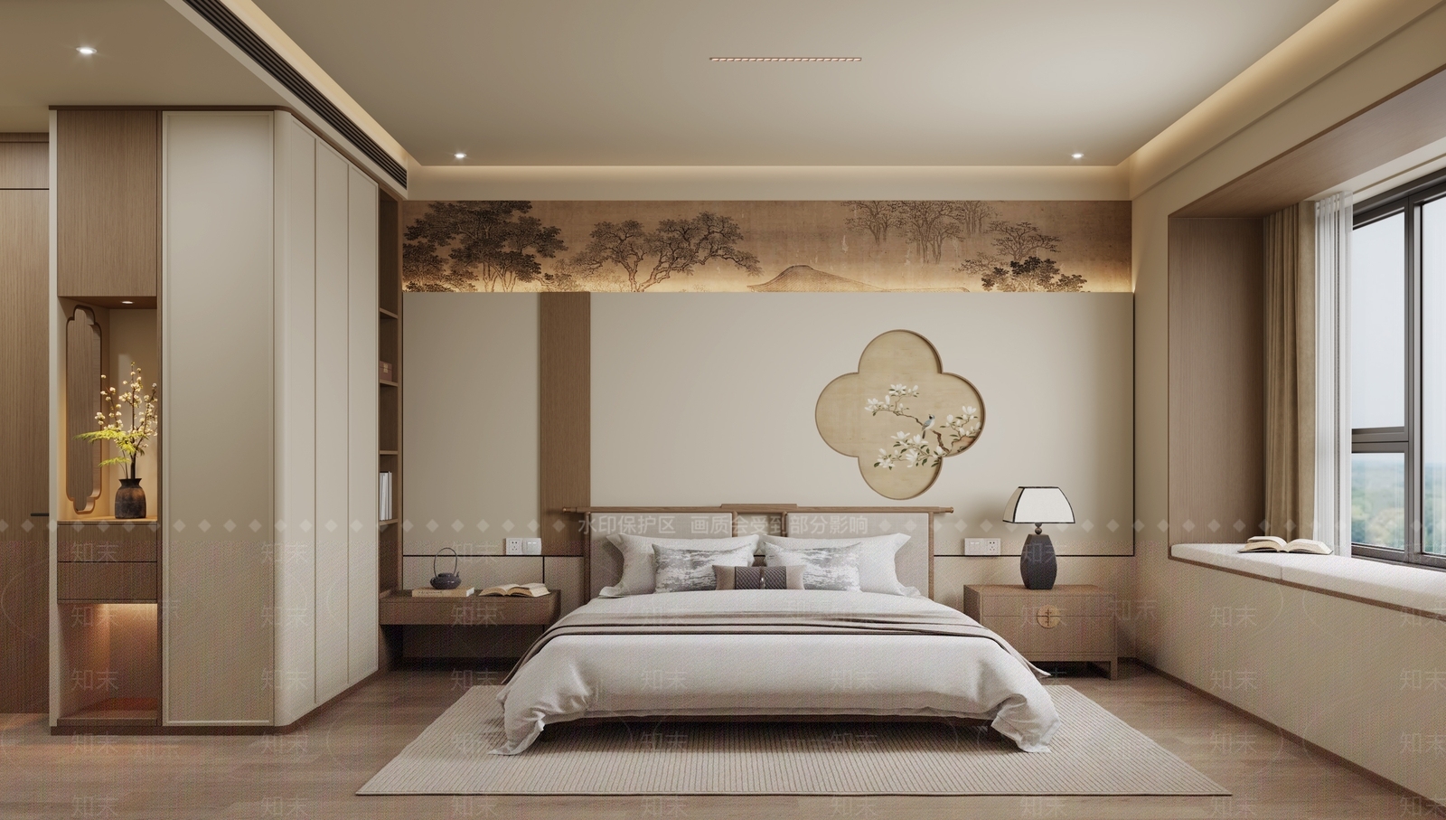新中式禅意家居卧室3D模型下载【ID:1203529183】