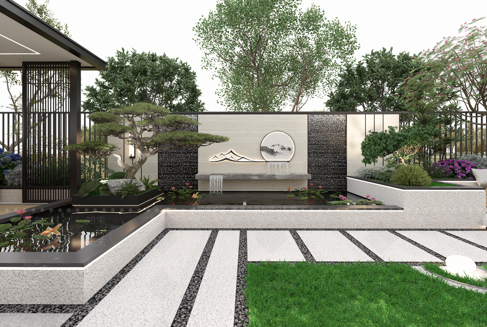 新中式现代别墅庭院SU模型下载【ID:1203529673】