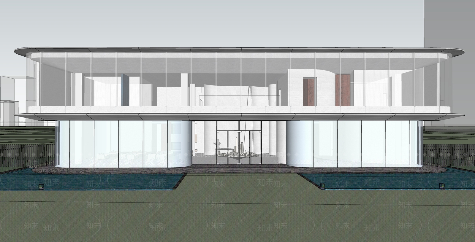 现代售楼处建筑SU模型下载【ID:1203531183】