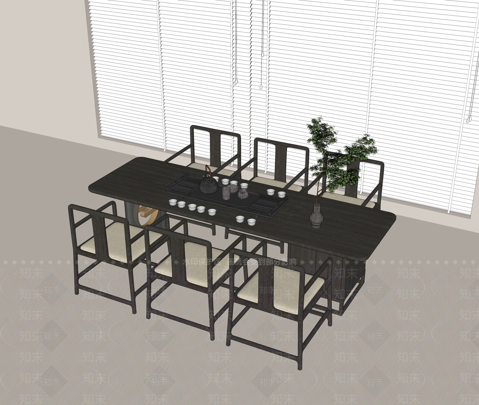 新中式茶桌椅SU模型下载【ID:1203533483】