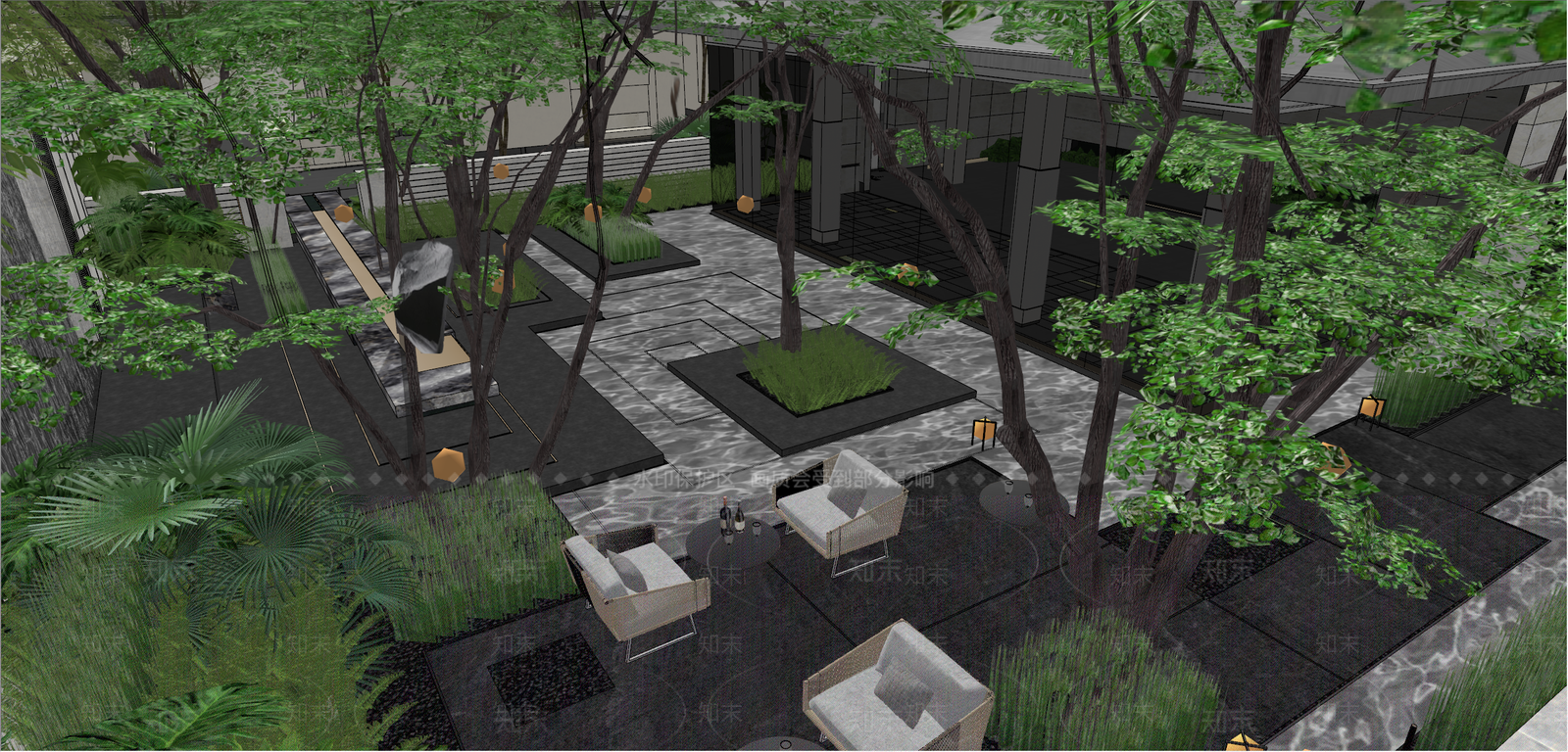 现代休憩花园SU模型下载【ID:1204110789】