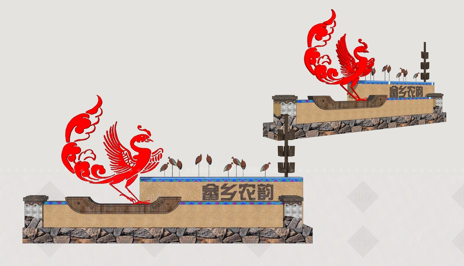 现代中式景墙SU模型下载【ID:1203539062】