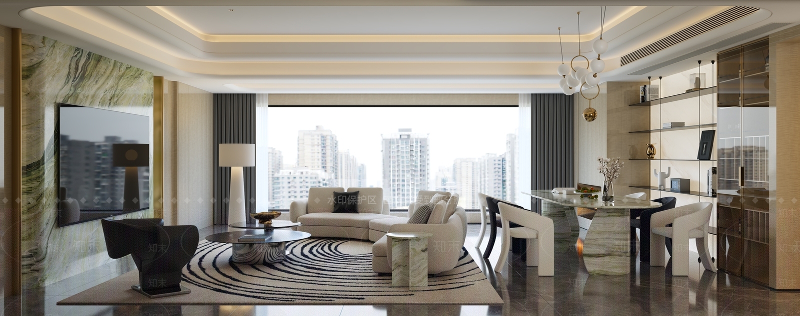 现代轻奢大平层客餐厅3D模型下载【ID:1203539034】