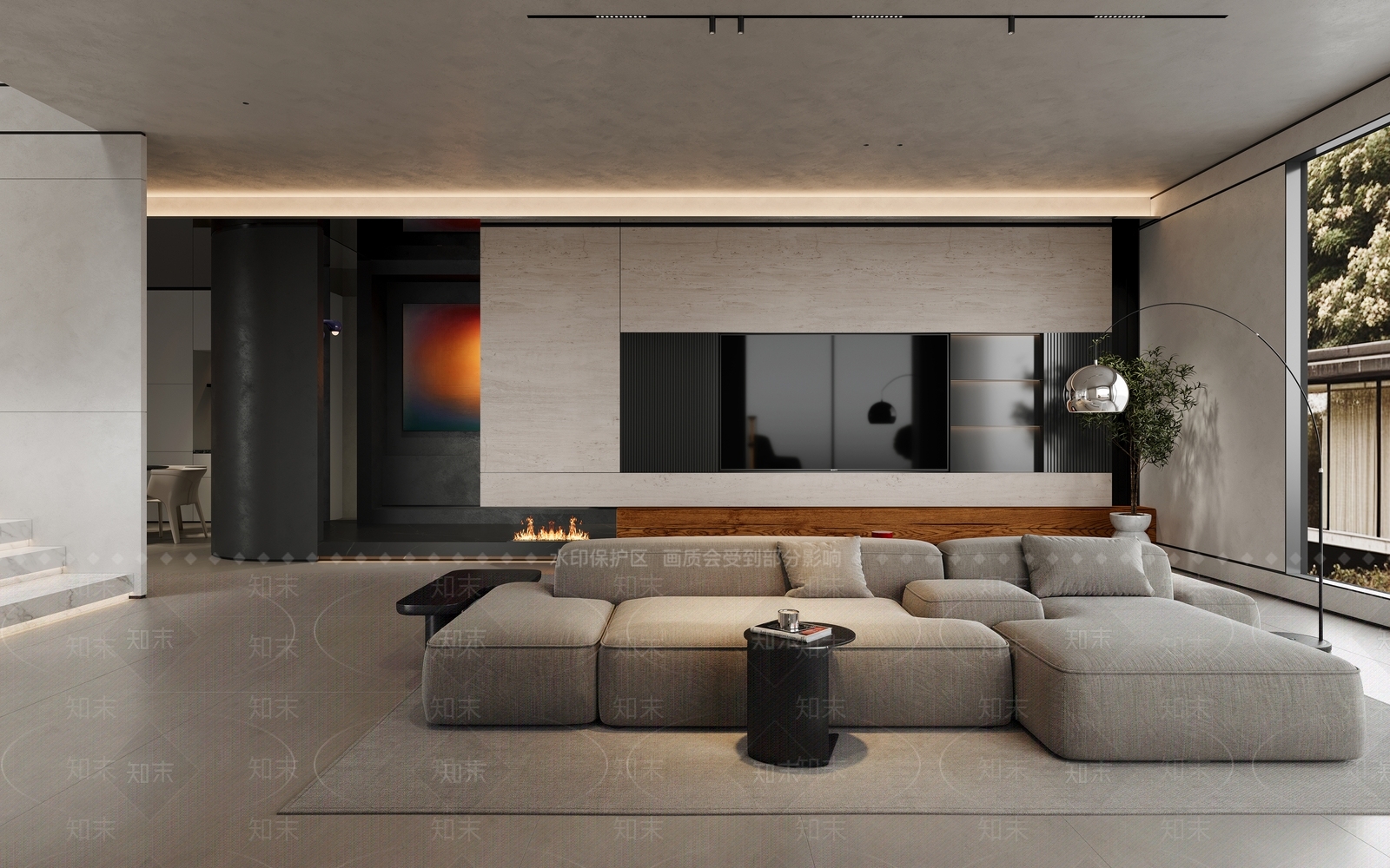 现代意式大平层客餐厅3D模型下载【ID:1203545381】