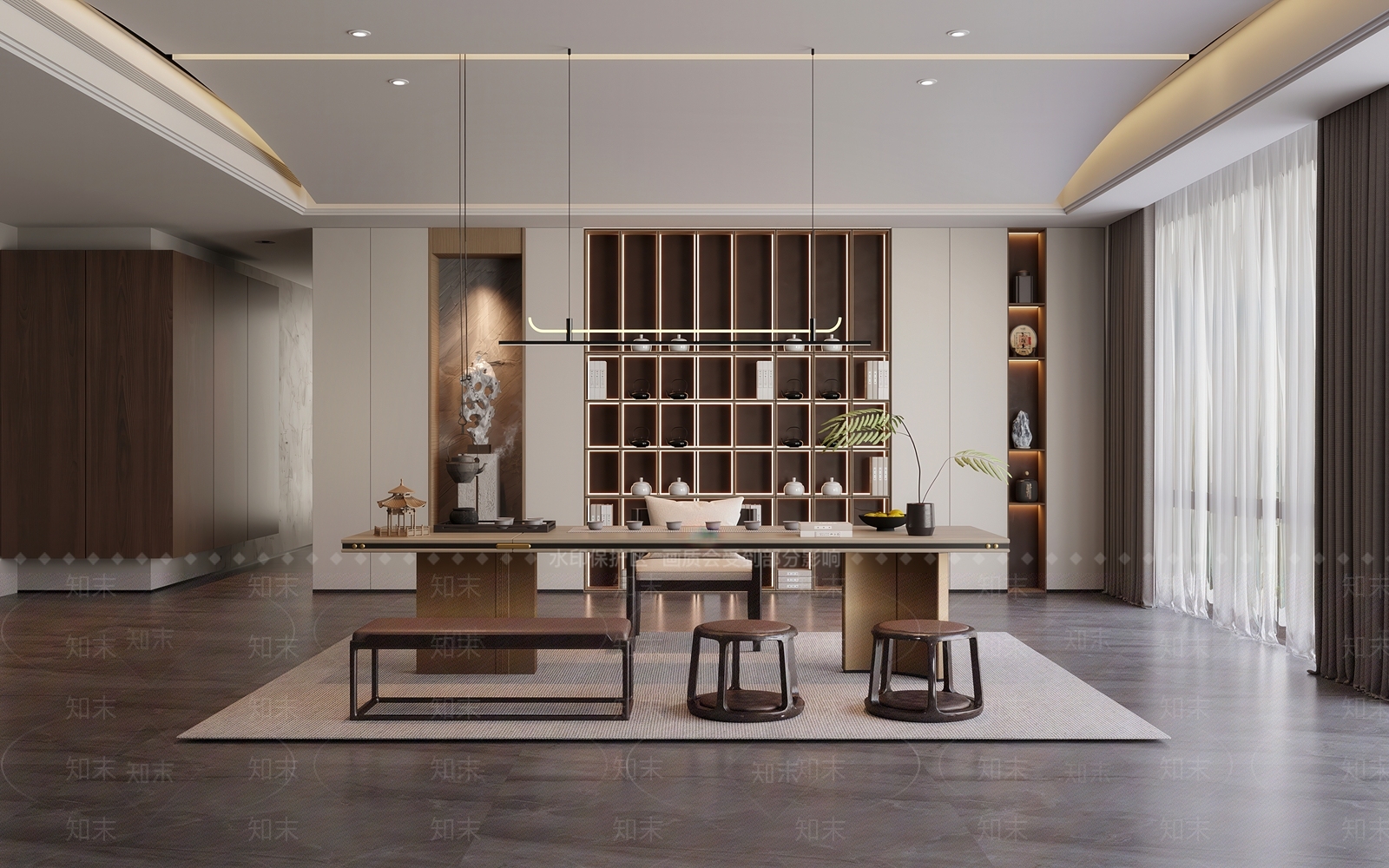 现代新中式茶室3D模型下载【ID:1203546482】