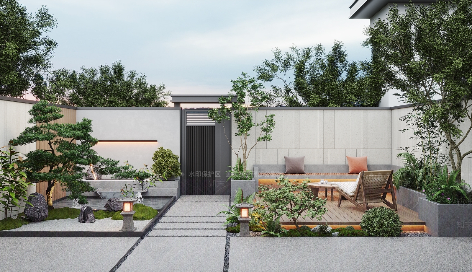 新中式现代庭院3D模型下载【ID:1203546425】