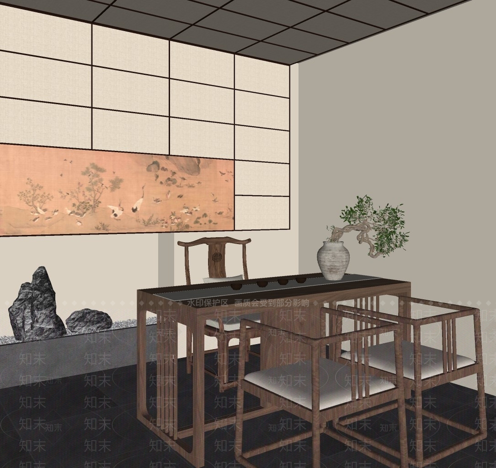 新中式中古茶室SU模型下载【ID:1203549380】