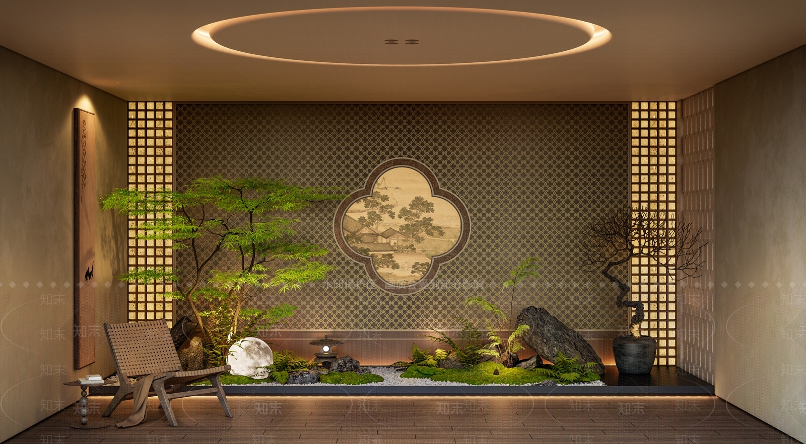 现代新中式室内景观SU模型下载【ID:1203551929】