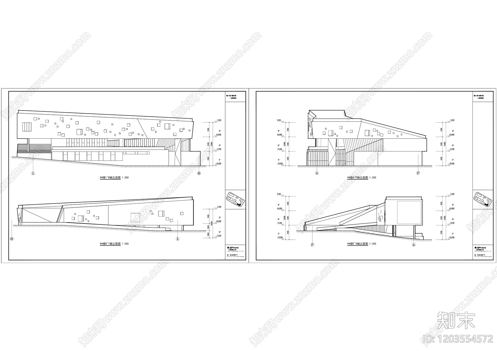 现代产业园建筑cad施工图下载【ID:1203554572】