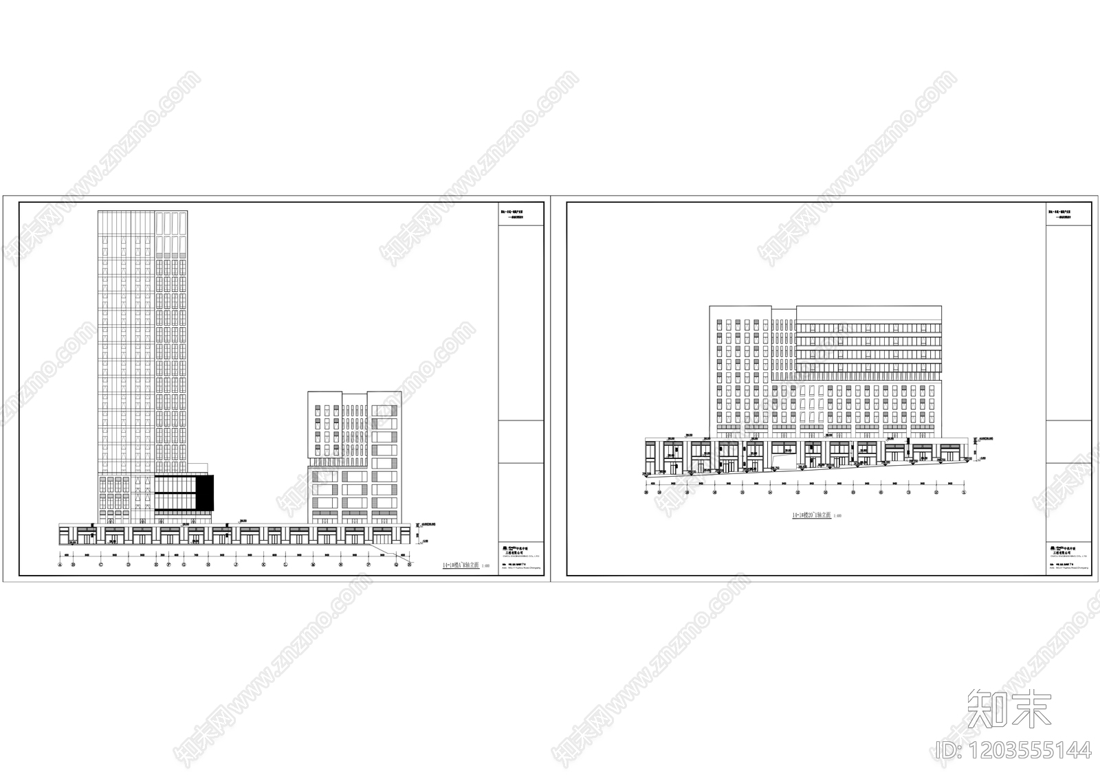 现代产业园建筑cad施工图下载【ID:1203555144】