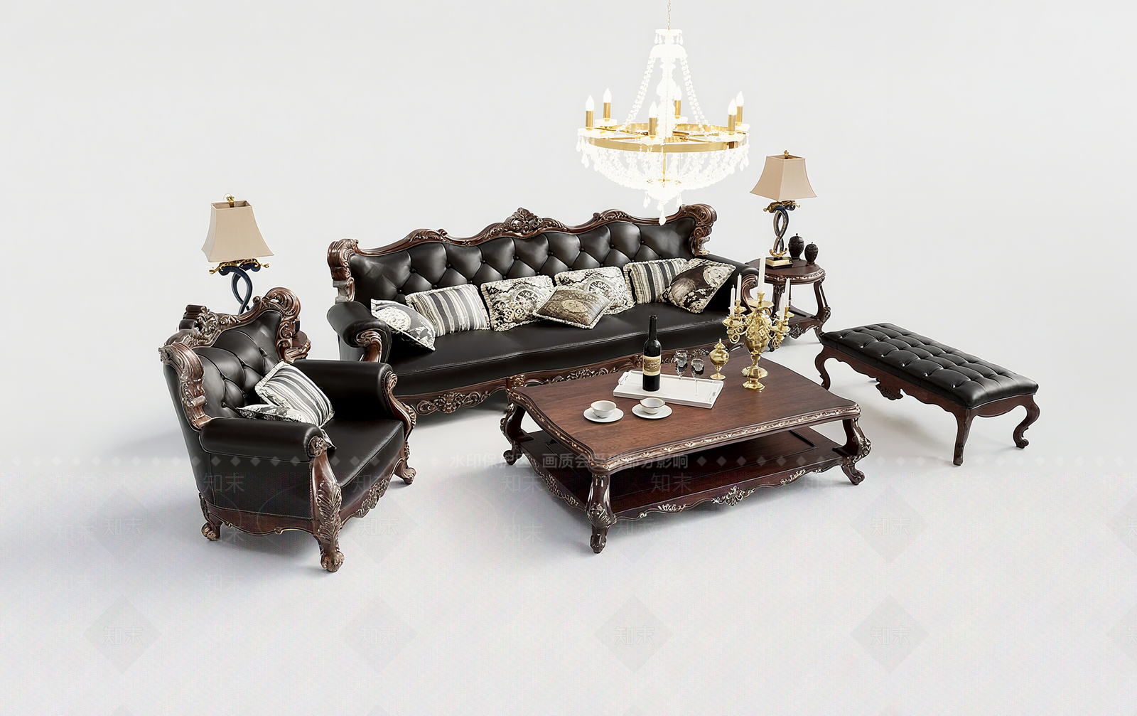 美式欧式沙发组合SU模型下载【ID:1203564356】