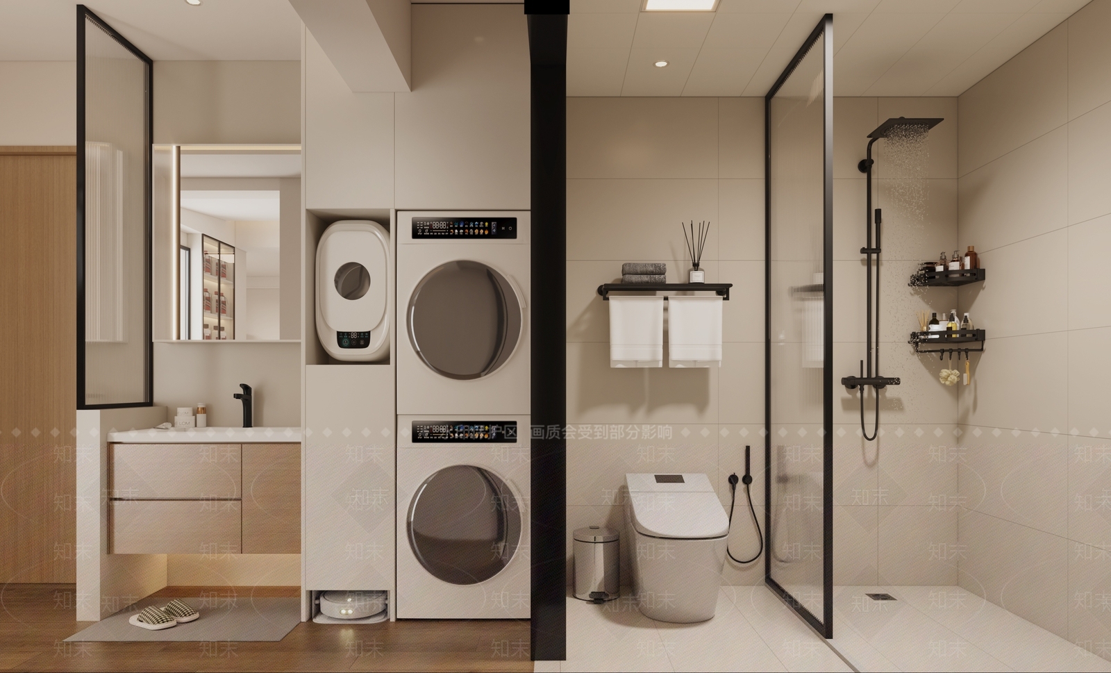 奶油原木卫生间3D模型下载【ID:1203565333】