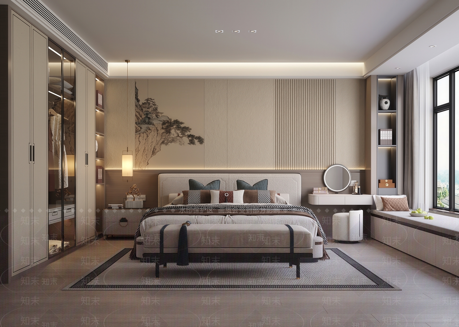 新中式中式家居卧室3D模型下载【ID:1203567932】