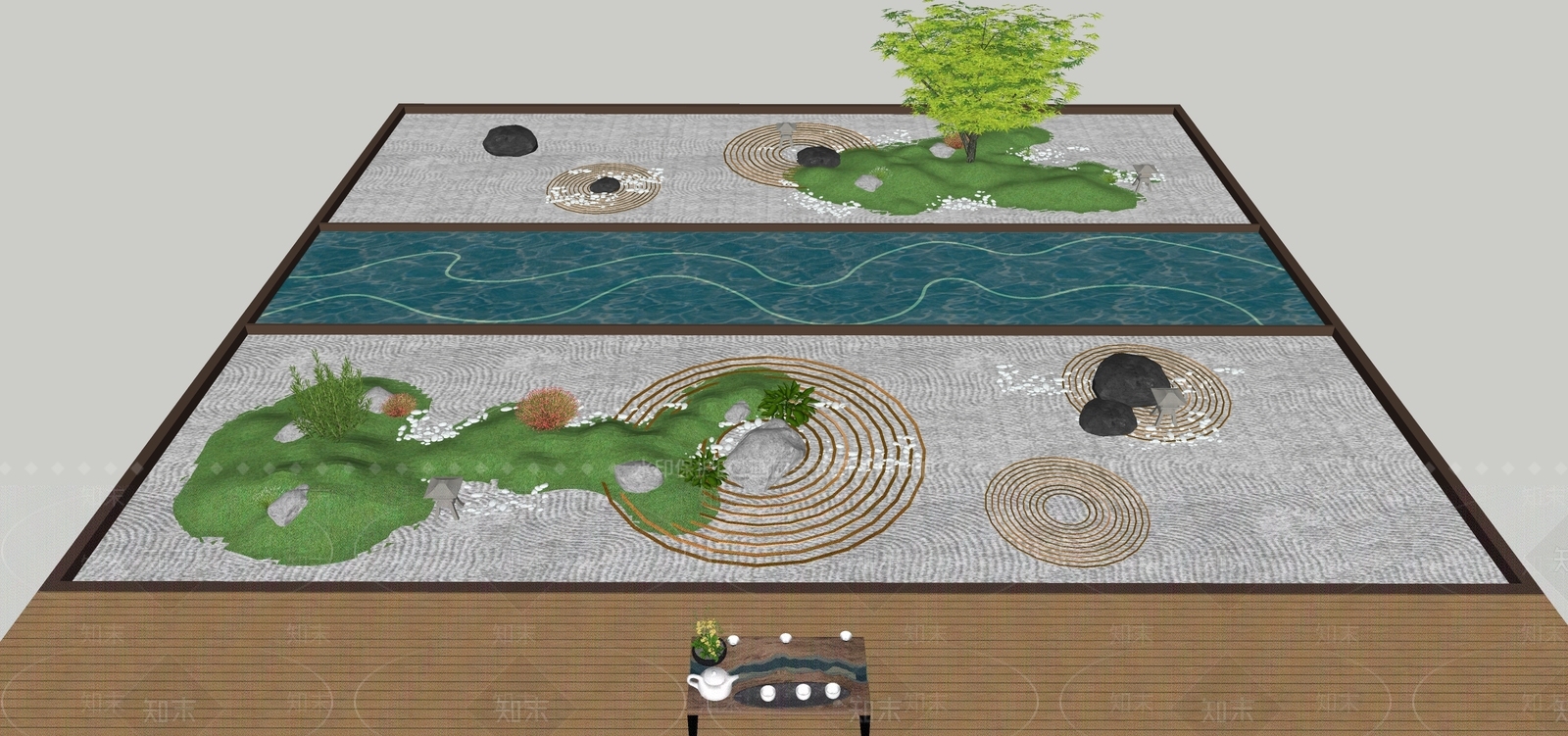 现代禅意庭院小品SU模型下载【ID:1203571437】