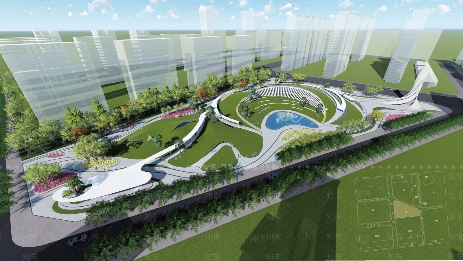 现代景观公园SU模型下载【ID:1203573986】